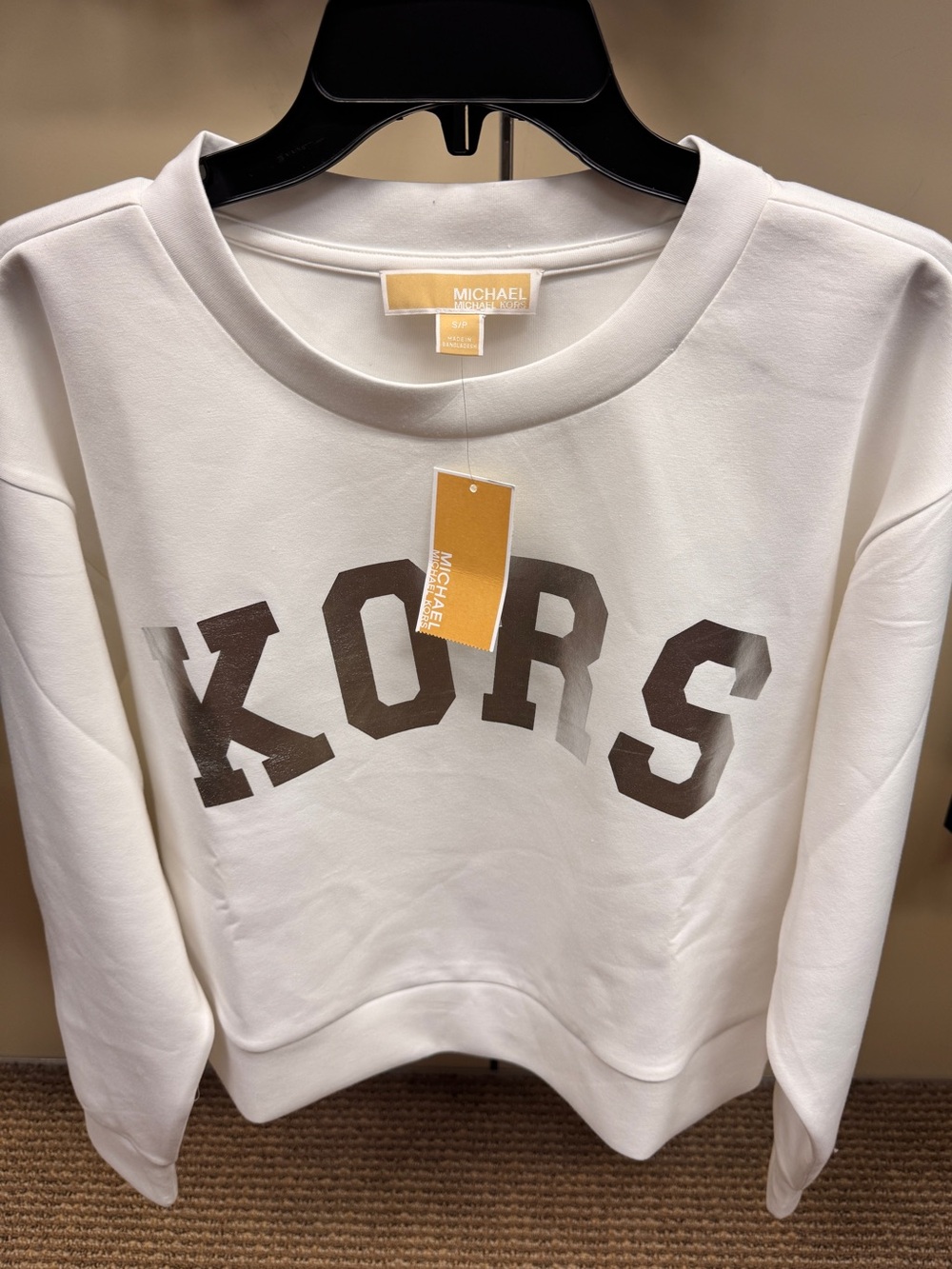 Michael Kors Cream Crewneck Sweater with Brown KORS Logo